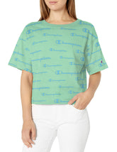 Champion Women's The Cropped TEE, Solid Scripts iced Green Tea, LARGE